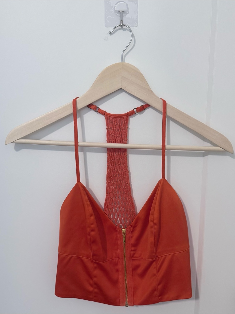 bebe Bright Orange Cropped Bralette with Zip Detail
